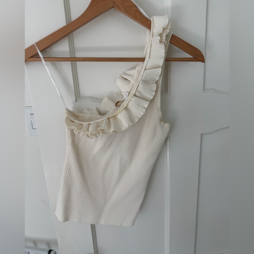 Zimmermann Cream One Shoulder Ruffle Top
